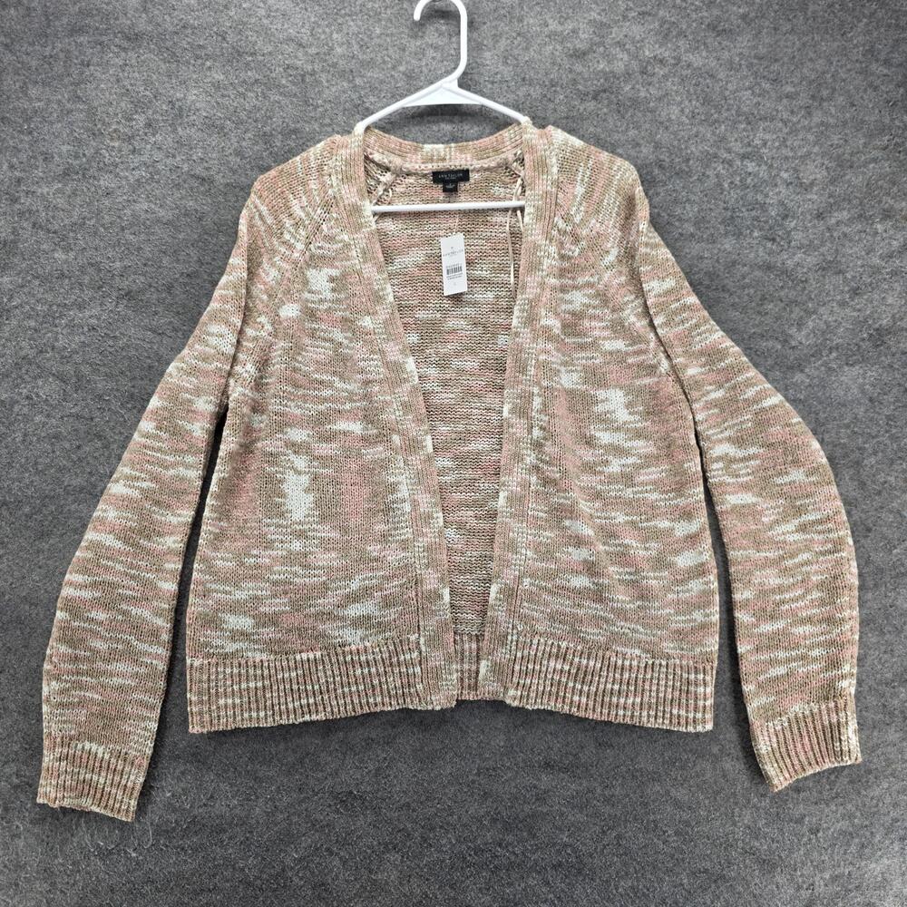 Ann Taylor Factory Sweater Cardigan Womens L Beige Open-Knit Lightweight Raglan